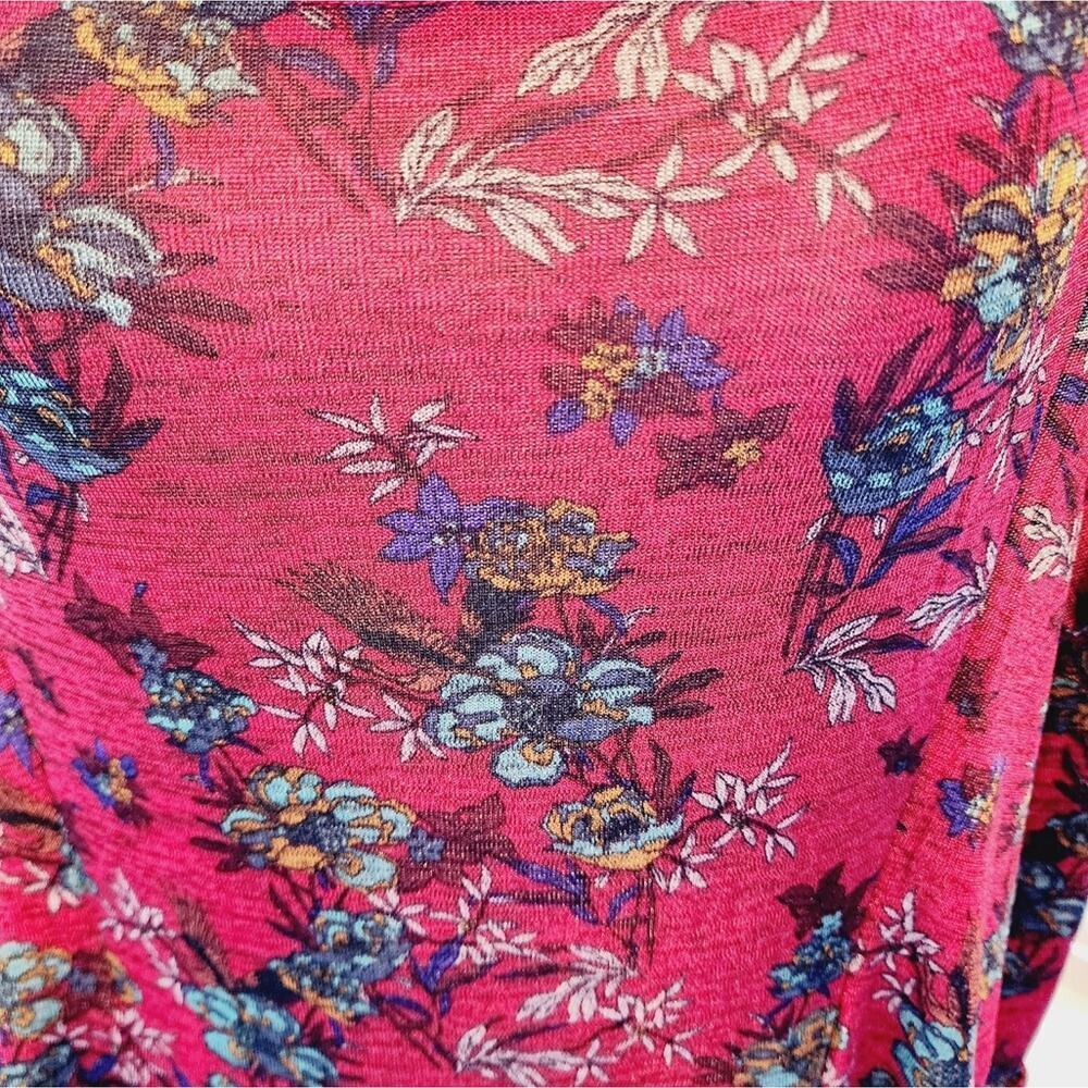 FREE PEOPLE RED DOCK STREET FLORAL RUFFLE SLEEVE BLOUSE SIZE MED - Picture 9 of 9